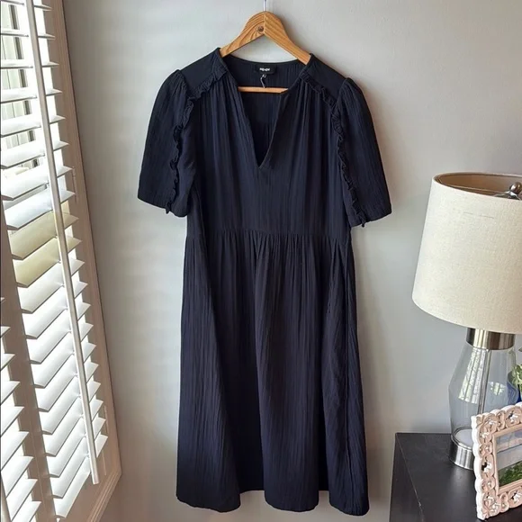 ME+EM Cheesecloth V-Neck Cotton‎ Shirt Dress